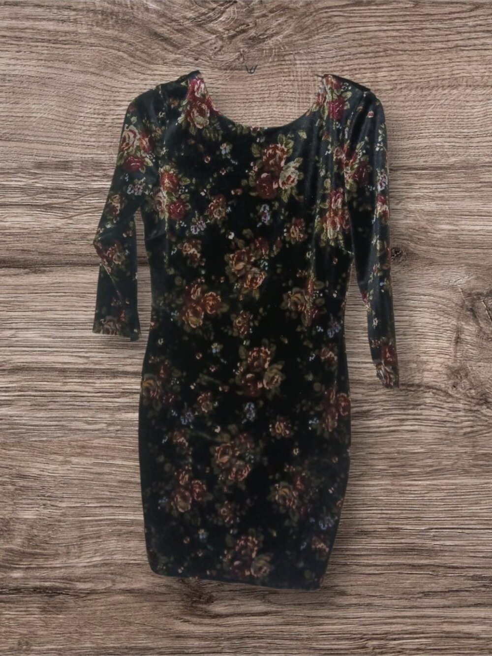 Forever 21 Floral Velvet Bodycon Dress Black Rose Print Size Large